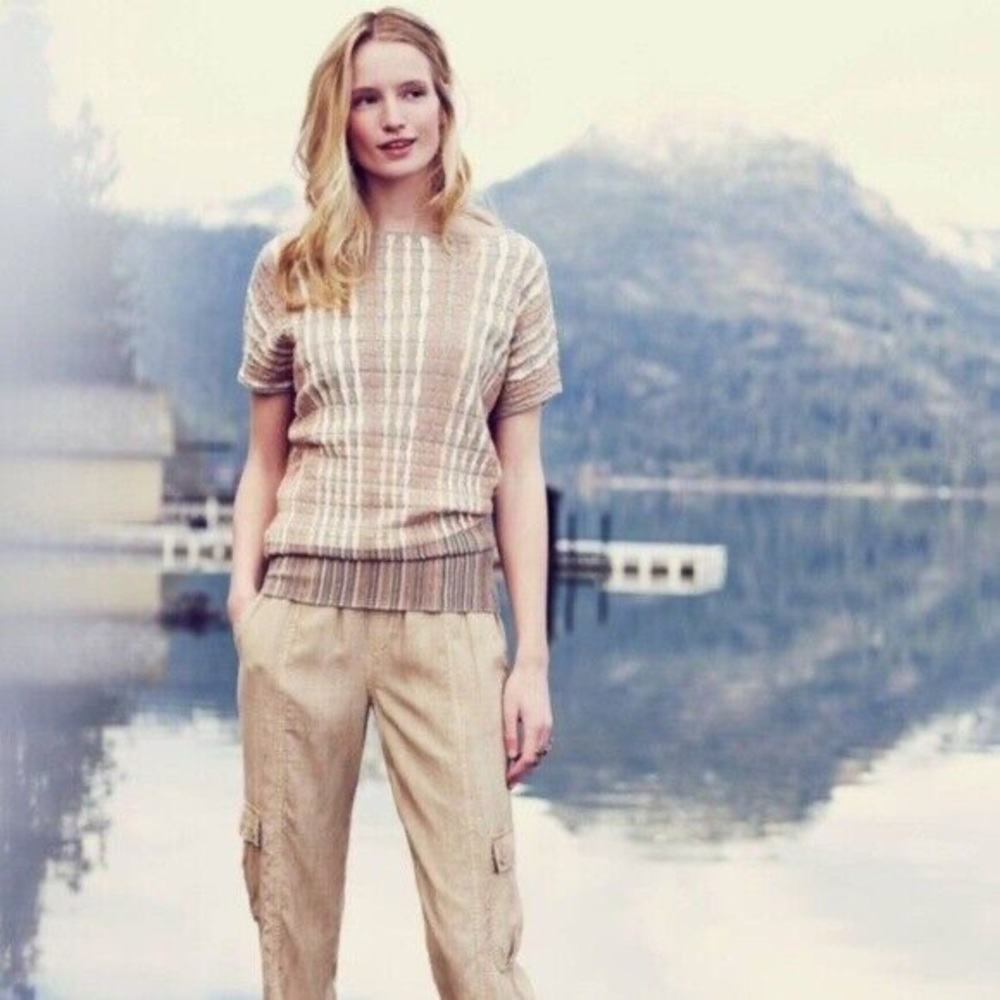 ANTHROPOLOGIE Moth Nessa Pullover Knit Sweater Top, Neutral Tones, Size Medium